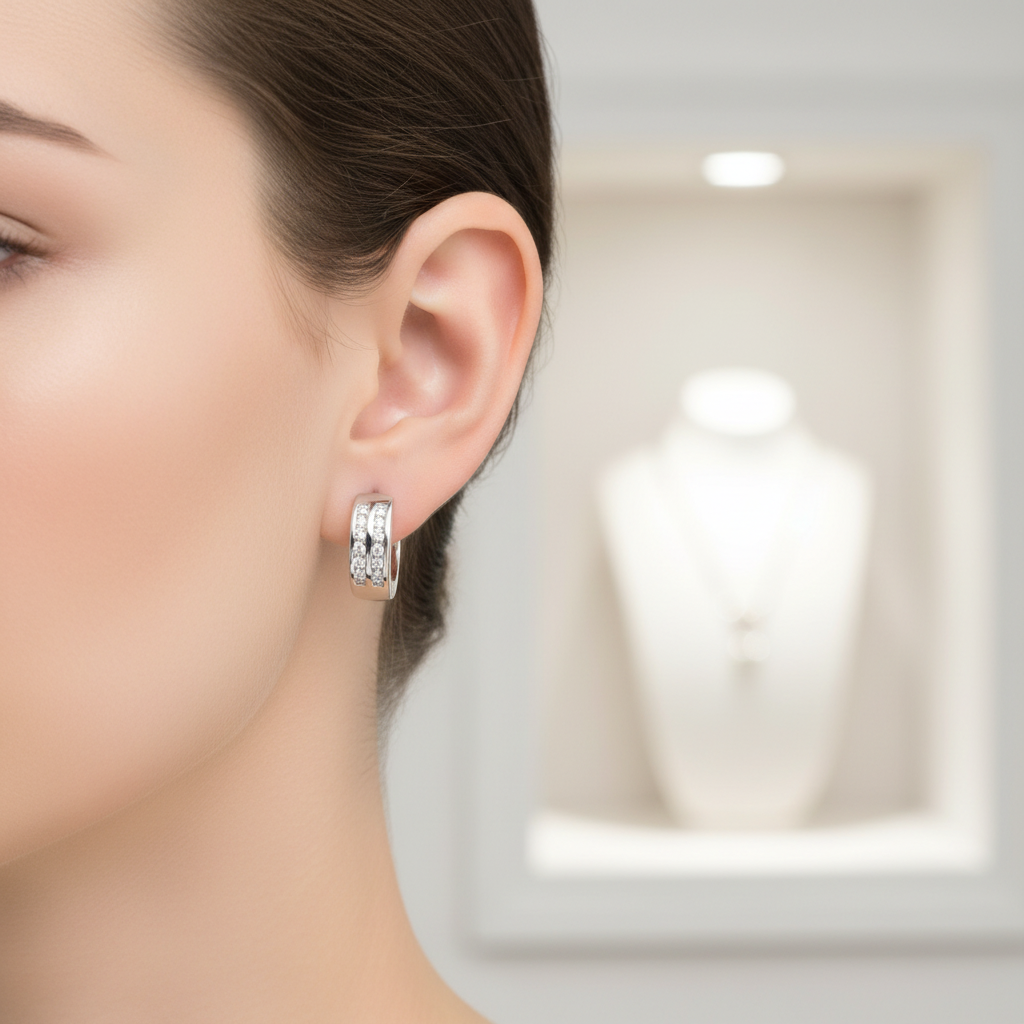 White Cz Silver Stud Earring