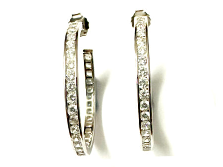 White Cz Silver Stud Half Hoop 32 mm Earring