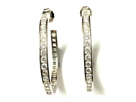 White Cz Silver Stud Half Hoop 32 mm Earring