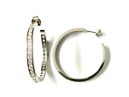 White Cz Silver Stud Half Hoop 32 mm Earring
