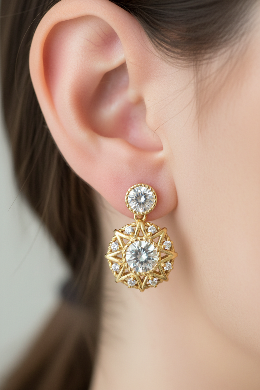 A White Cubic Zirconia Silver Yellow plated Earring.
