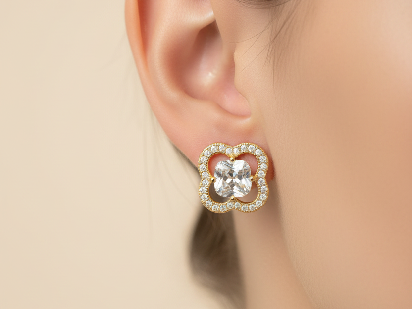 Silver With Yellow Gold Plate Earring