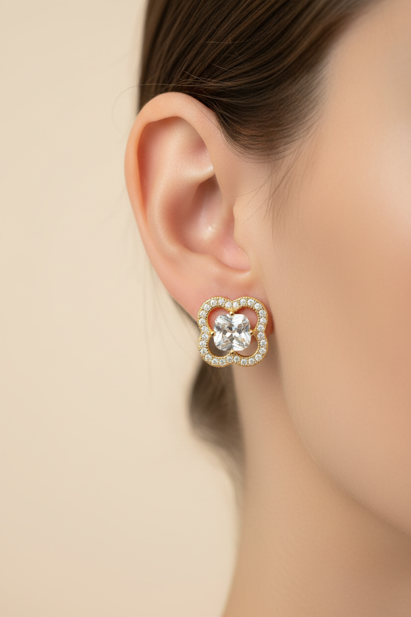 Silver With Yellow Gold Plate Earring