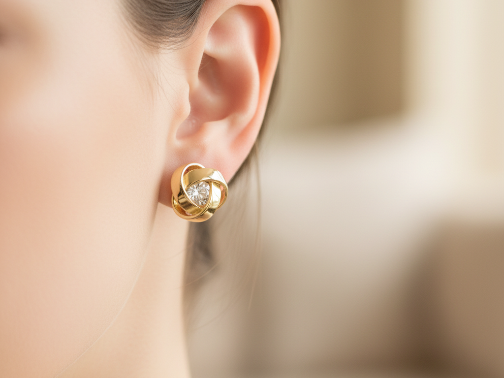Yellow Plated Silver White Cubic Zirconia Earring.