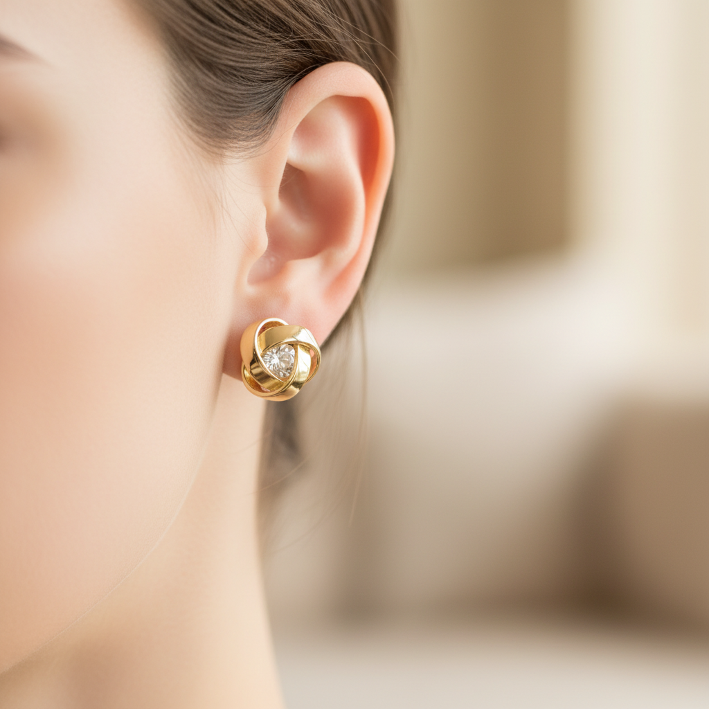 Yellow Plated Silver White Cubic Zirconia Earring.