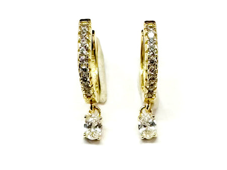 White Cz Yellow Plated Silver Huggies Earring