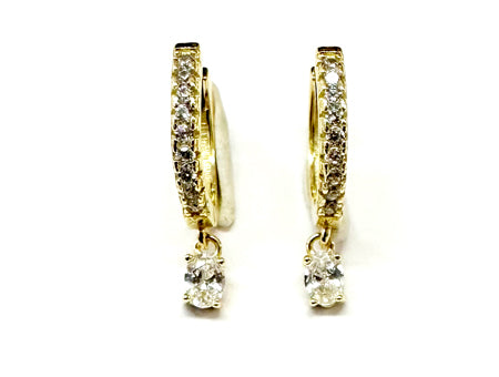 White Cz Yellow Plated Silver Huggies Earring