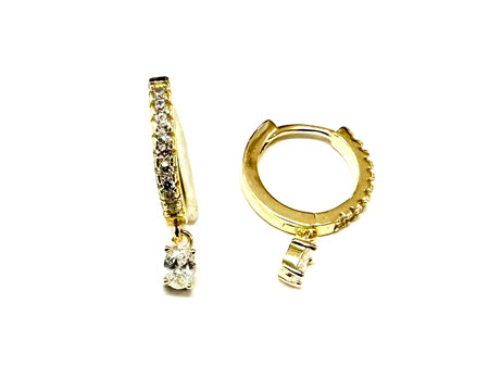 White Cz Yellow Plated Silver Huggies Earring