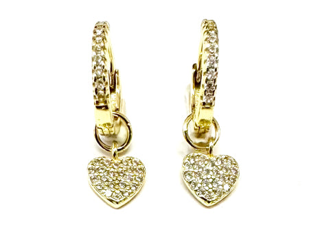 White Cz Yellow Plated Silver Heart Huggies Earring
