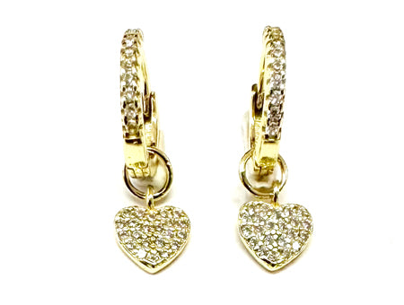 White Cz Yellow Plated Silver Heart Huggies Earring