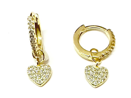 White Cz Yellow Plated Silver Heart Huggies Earring