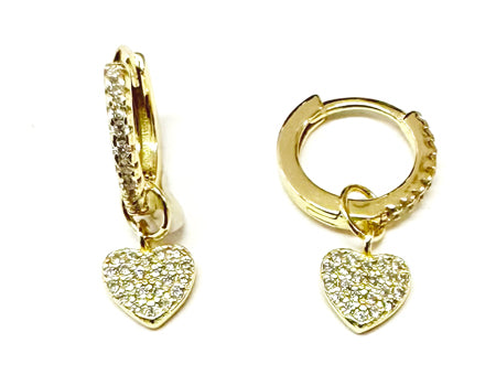 White Cz Yellow Plated Silver Heart Huggies Earring