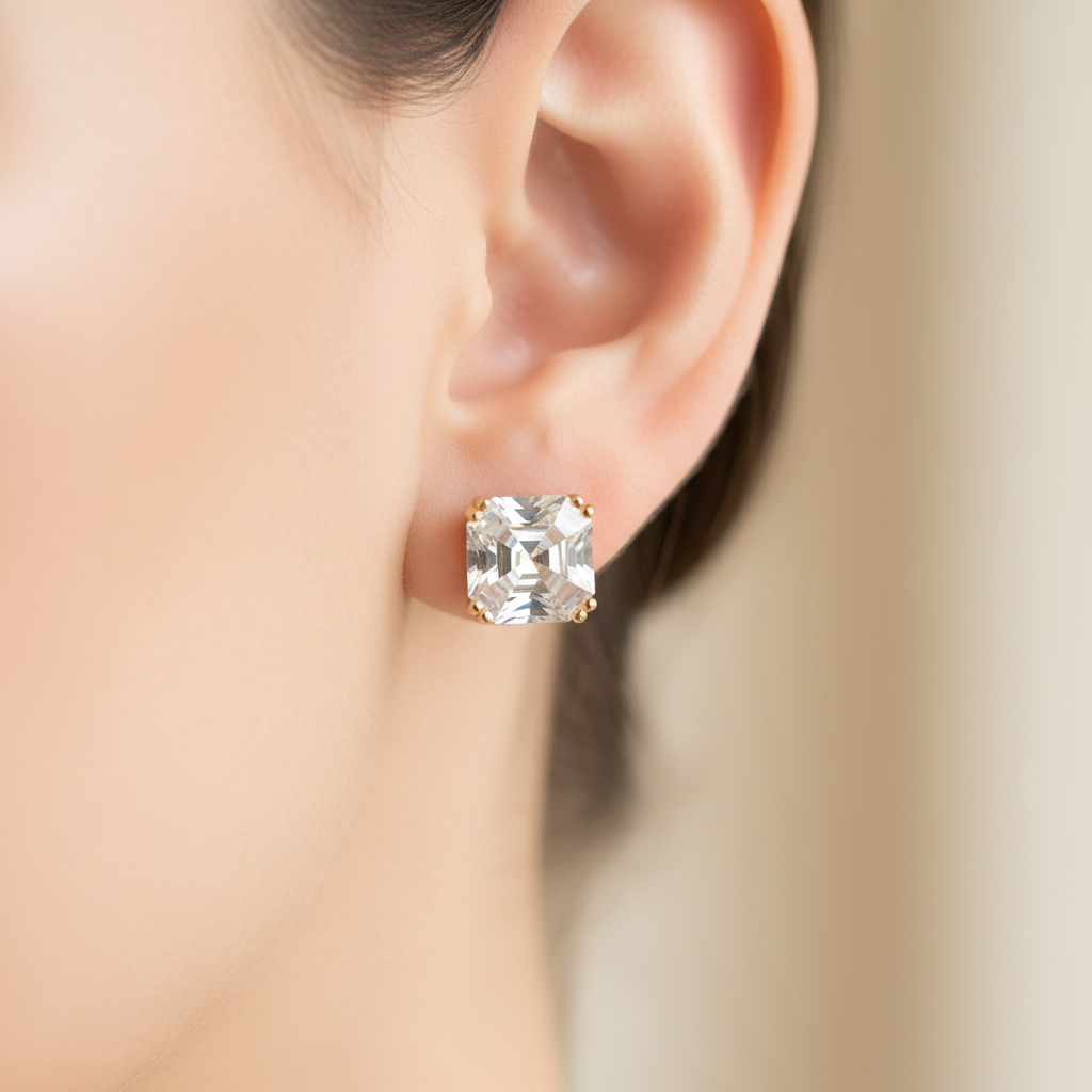 A Yellow Plated Silver White Cubic Zirconia Earring