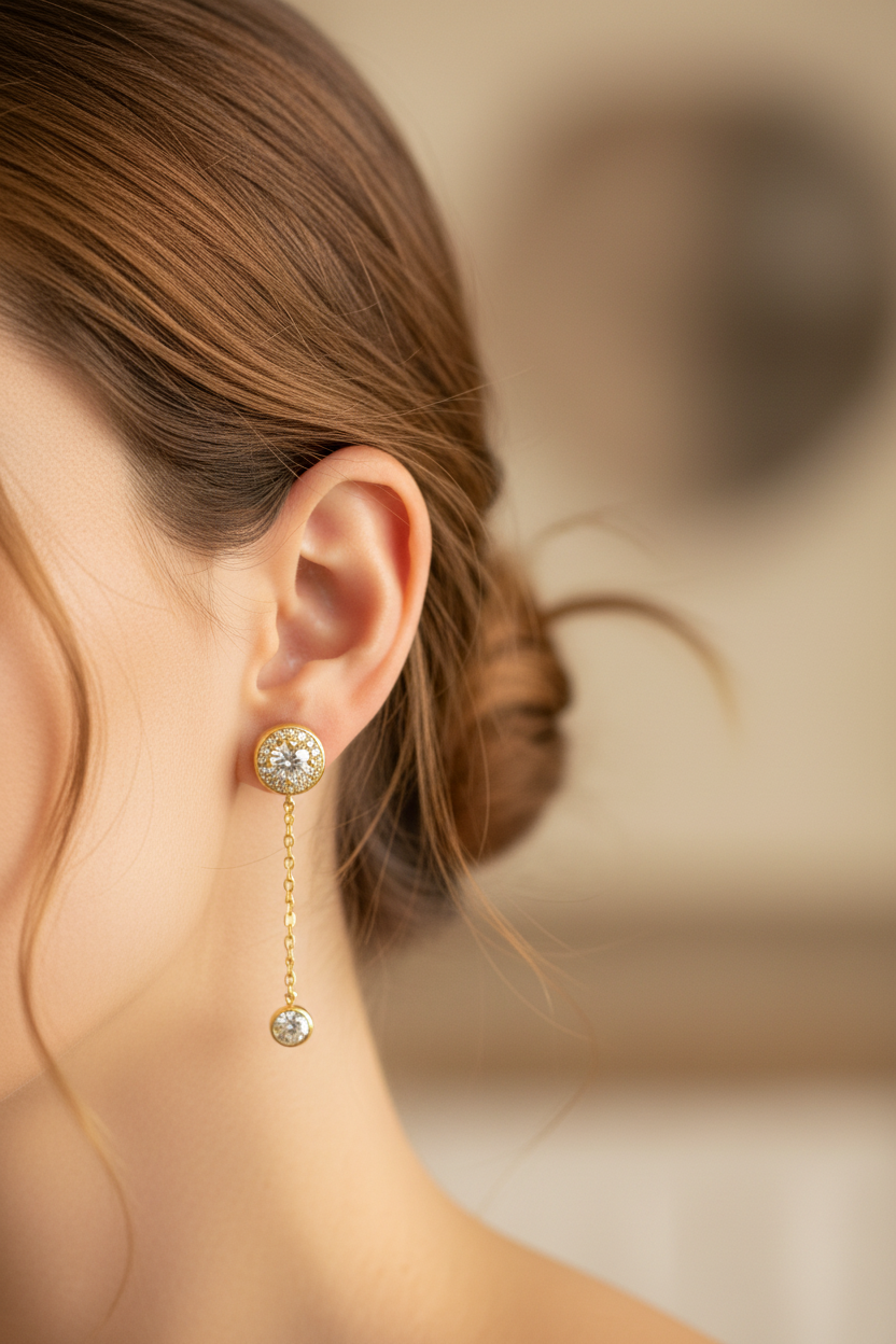White Cubic Zirconia Gold plated Silver Earring.