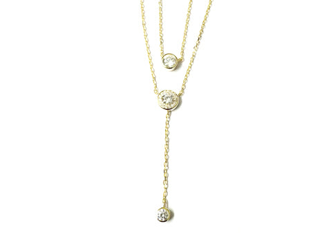 White Cubic Zirconia Gold Plated Silver Necklace.
