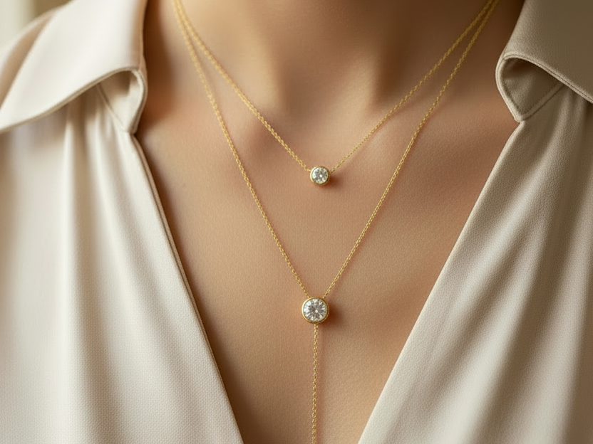 White Cubic Zirconia Gold Plated Silver Necklace.