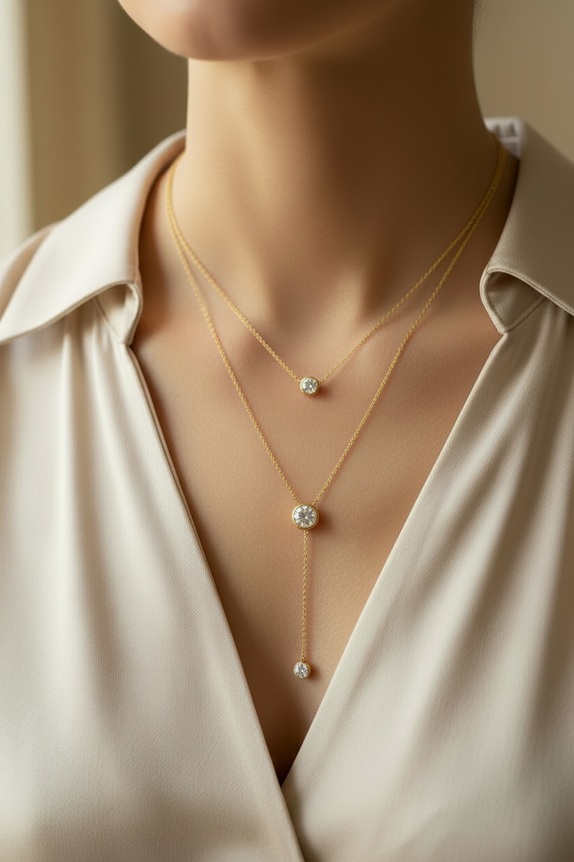 White Cubic Zirconia Gold Plated Silver Necklace.
