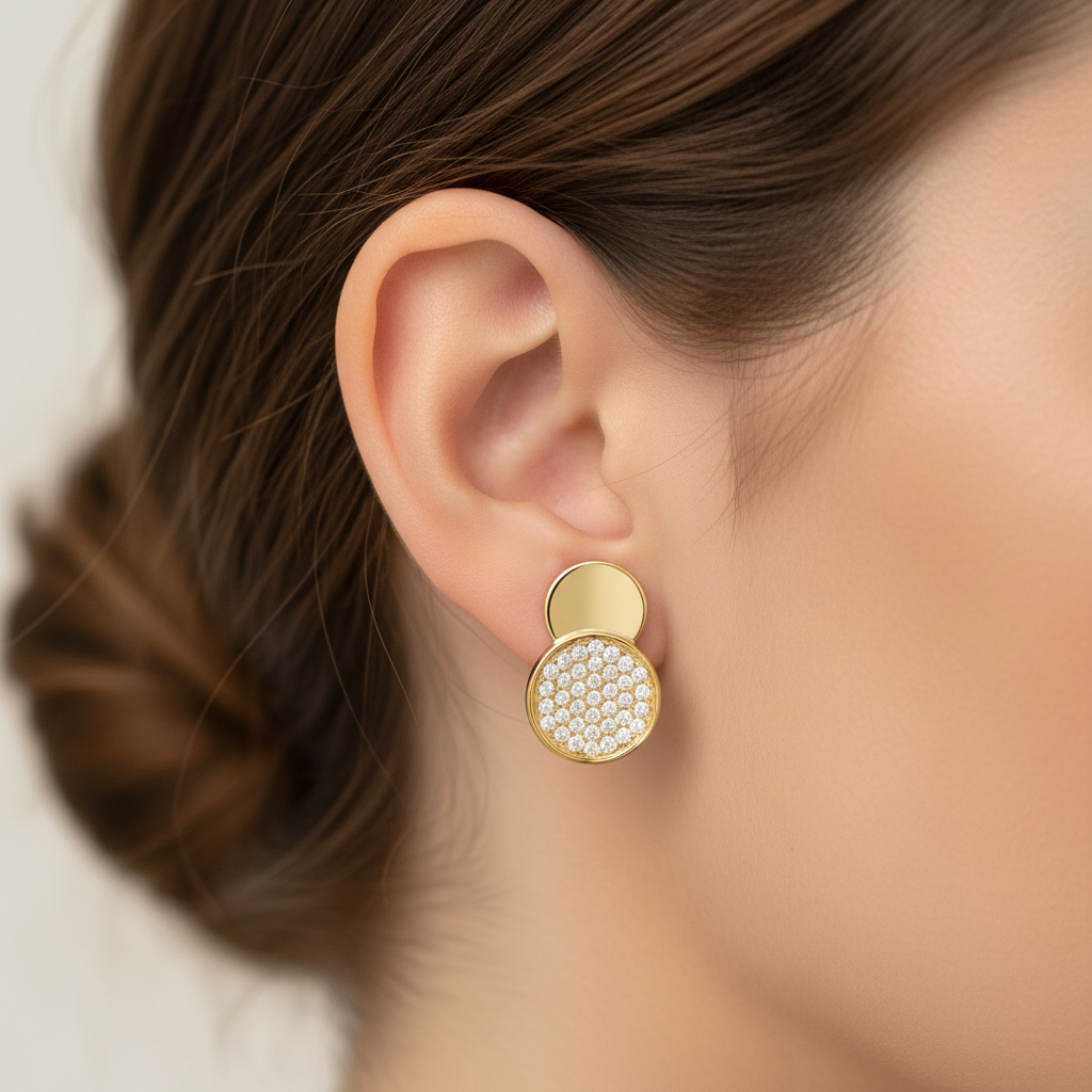 White Cubic Zirconia Gold plated Silver Earring.