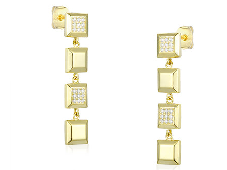 White Cubic Zirconia Gold plated Silver Earring.
