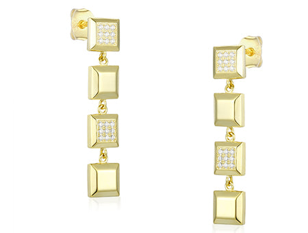 White Cubic Zirconia Gold plated Silver Earring.