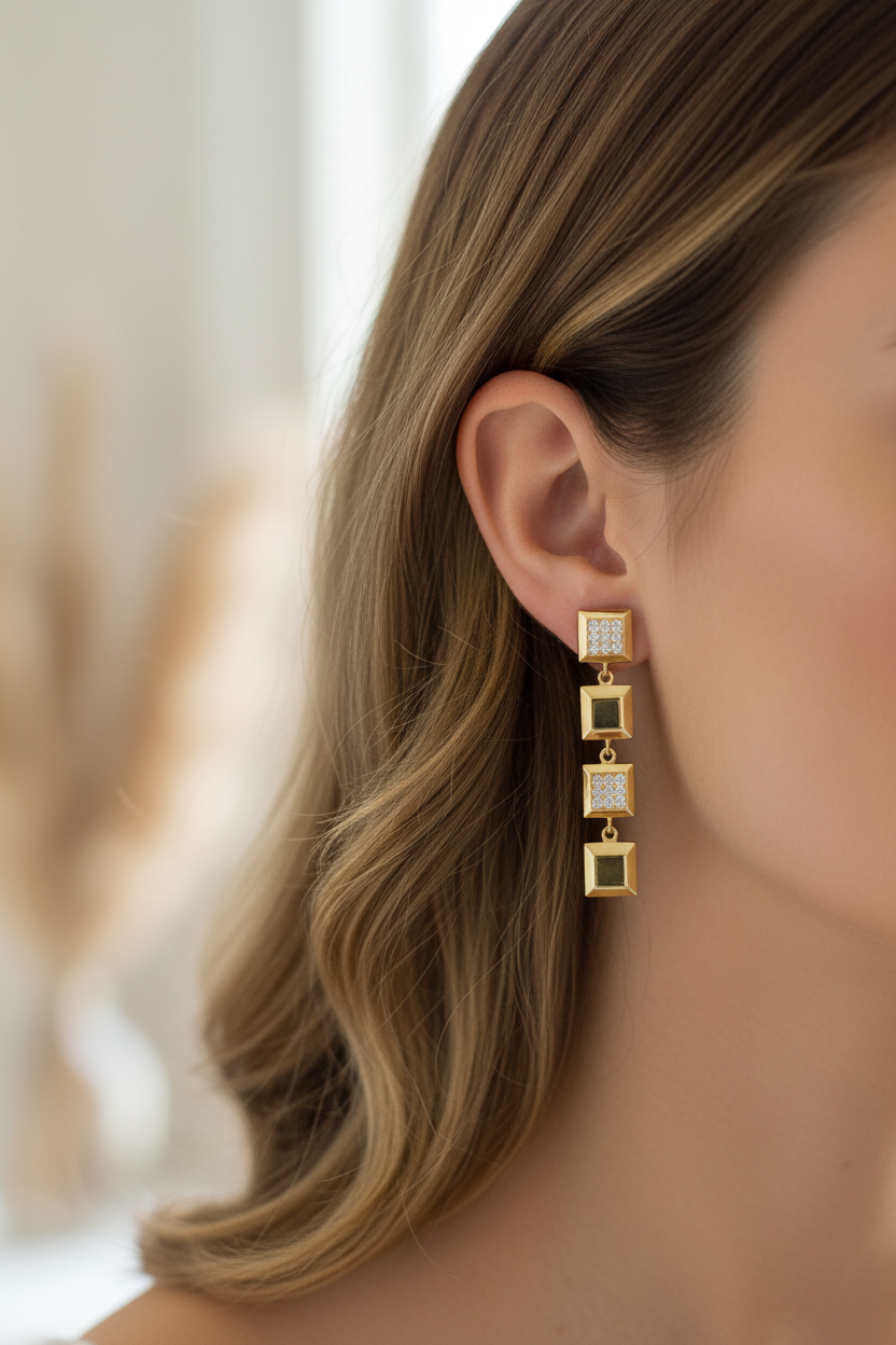 White Cubic Zirconia Gold plated Silver Earring.