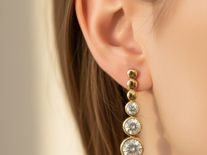 Yellow Plated Silver White Cubic Zirconia Earring.