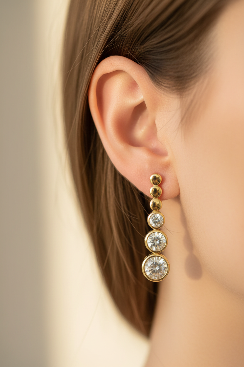 Yellow Plated Silver White Cubic Zirconia Earring.