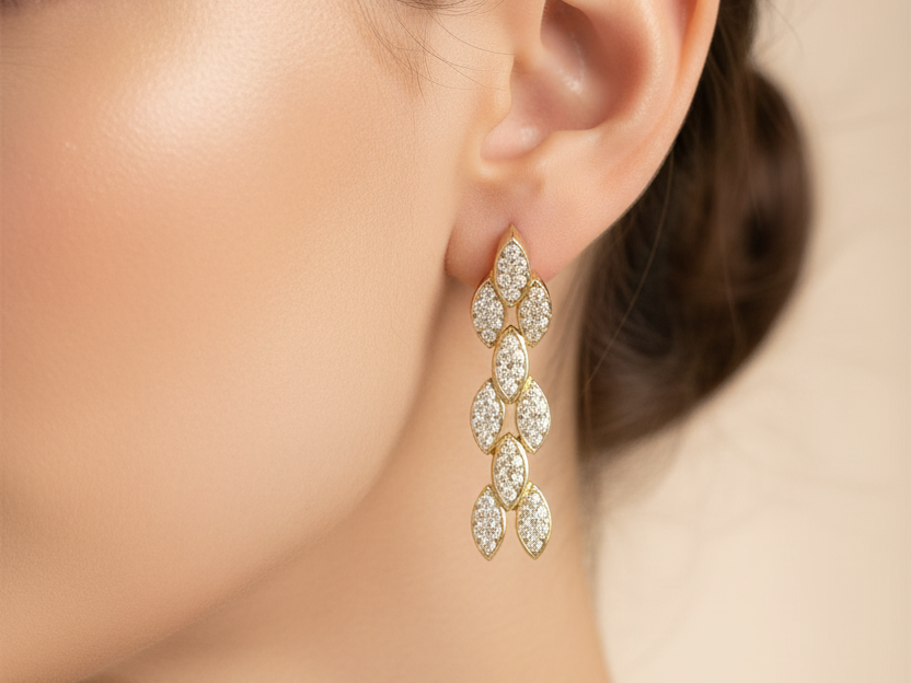 Yellow Plated Silver White Cubic Zirconia Earring.