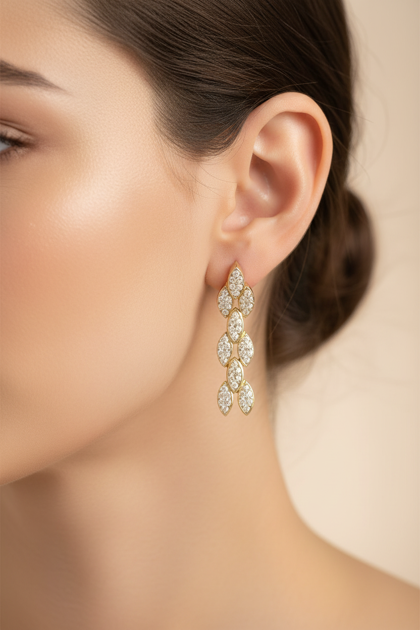 Yellow Plated Silver White Cubic Zirconia Earring.