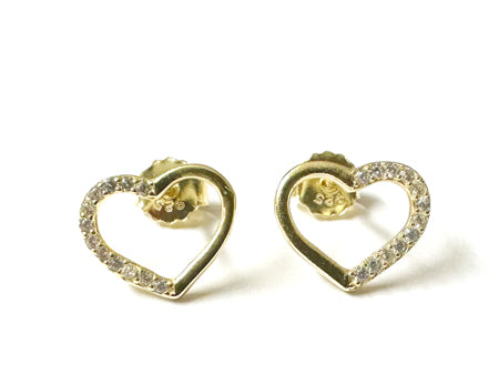 White Cubic Zirconia Yellow Plated Silver Heart Earring.