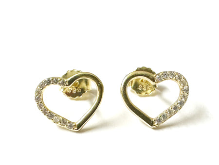White Cubic Zirconia Yellow Plated Silver Heart Earring.