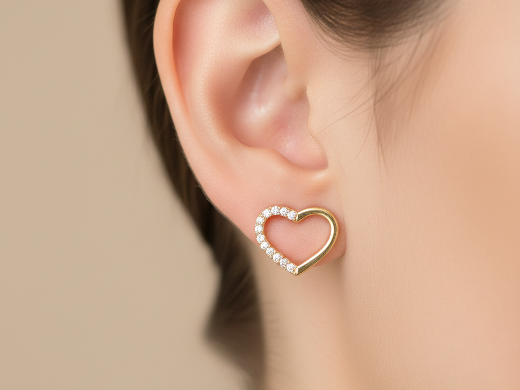 White Cubic Zirconia Yellow Plated Silver Heart Earring.