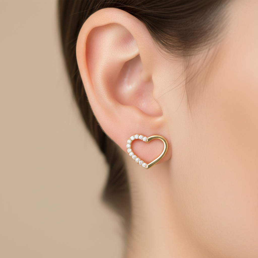 White Cubic Zirconia Yellow Plated Silver Heart Earring.