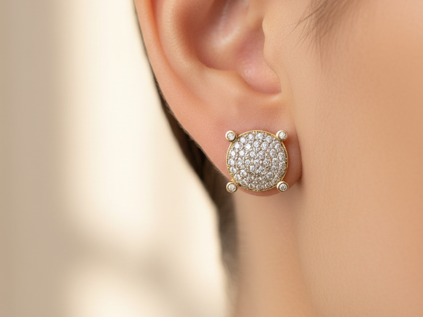 Yellow Plated Silver White Cubic Zirconia Earring.