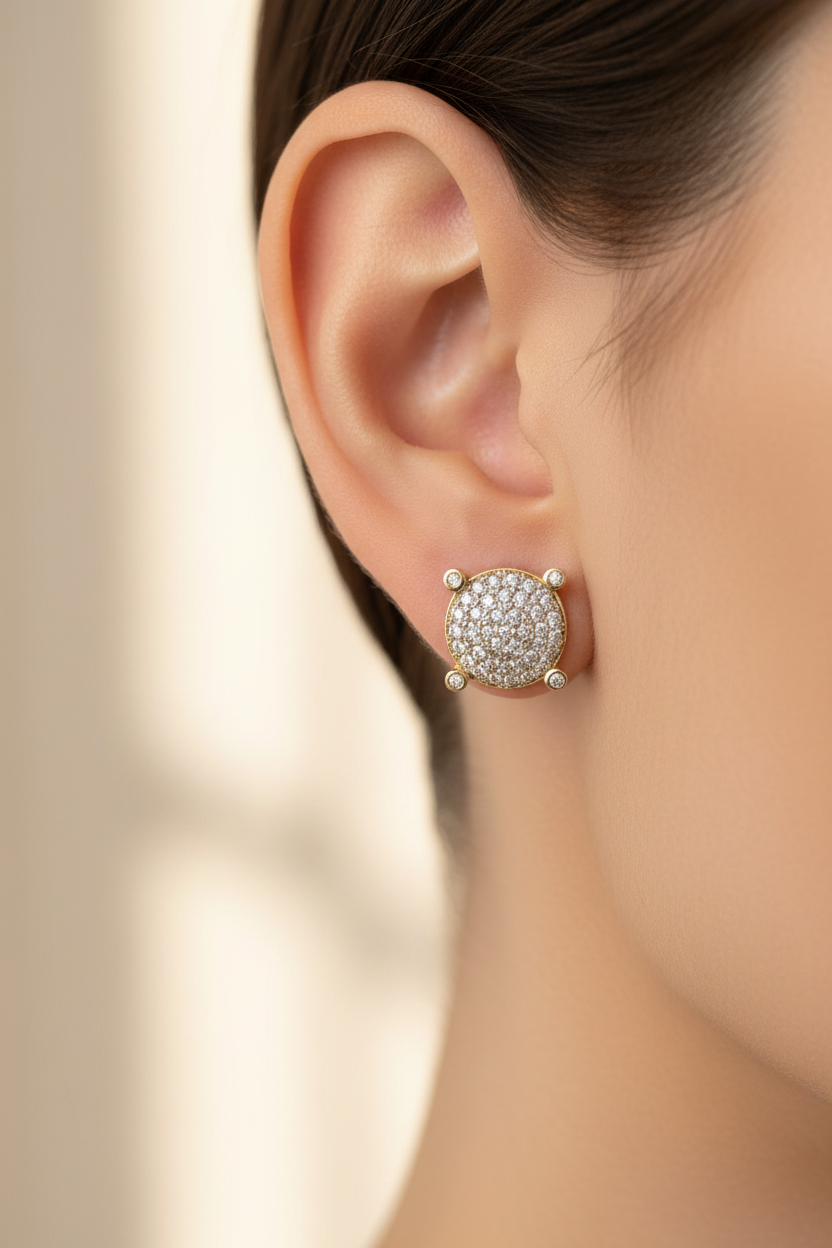 Yellow Plated Silver White Cubic Zirconia Earring.