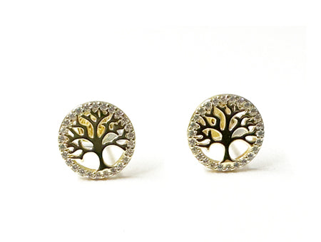 Yellow Plated Silver Cubic Zirconia Tree Of Life Necklace (Pendant & Chain)