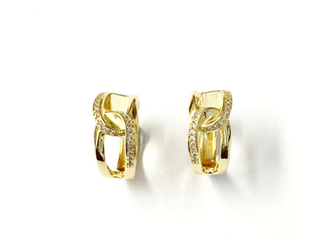 Yellow Plated Silver White Cubic Zirconia Hoop Earring.