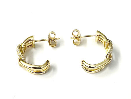 Yellow Plated Silver White Cubic Zirconia Half Hoop Stud Earring.