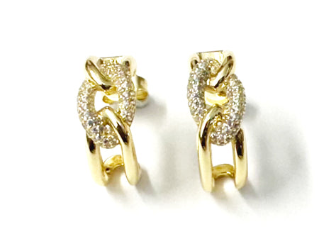 Yellow Plated Silver White Cubic Zirconia Half Hoop Stud Earring.