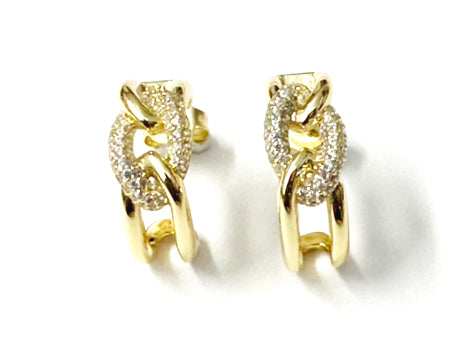 Yellow Plated Silver White Cubic Zirconia Half Hoop Stud Earring.