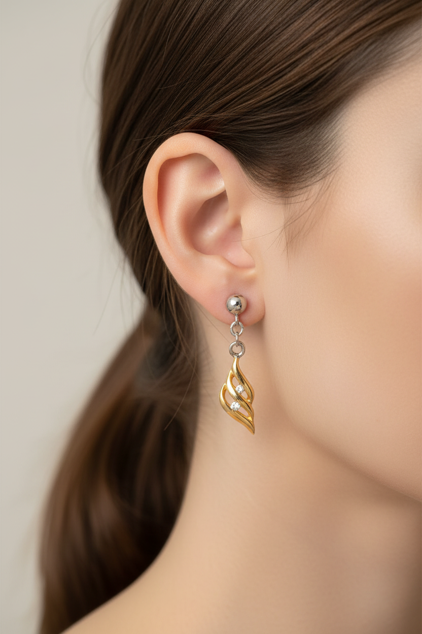 Silver With Yellow Gold Plate Earring