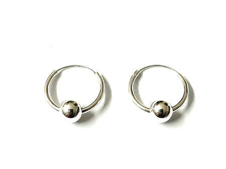 Silver Hoop Earring With Moveable Ball 1.5×16 mm with 6mm Ball