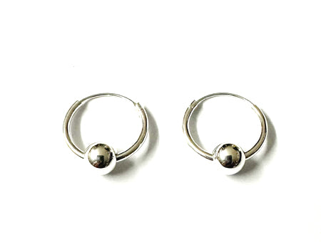 Silver Hoop Earring With Moveable Ball 1.5×16 mm with 6mm Ball