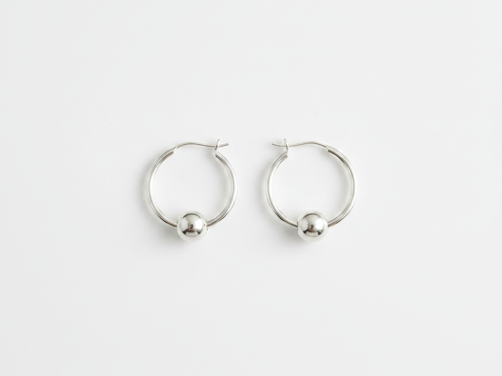 Silver Hoop Earring With Moveable Ball 1.5×16 mm with 6mm Ball
