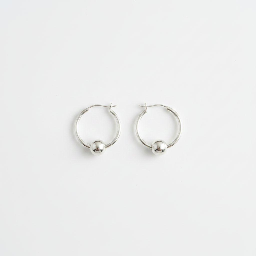 Silver Hoop Earring With Moveable Ball 1.5×16 mm with 6mm Ball