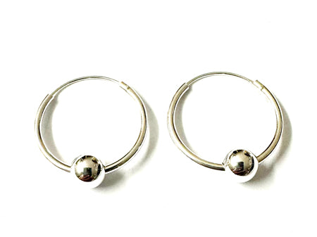 Silver Hoop Earring With Moveable Ball 1.5×20 mm with 6mm Ball