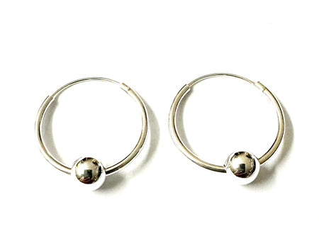 Silver Hoop Earring With Moveable Ball 1.5×20 mm with 6mm Ball