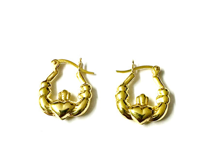 Claddagh Yellow Plated Silver Small Creole Earrings