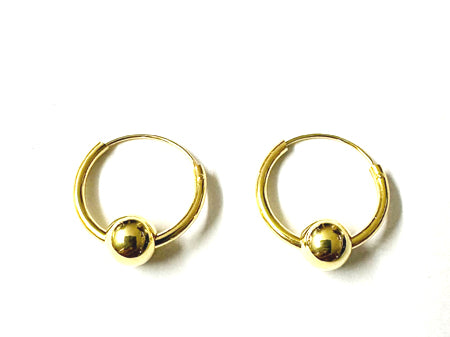 Yellow Plated Silver Hoop Earring With Moveable Ball 1.5×16 mm with 6mm Ball