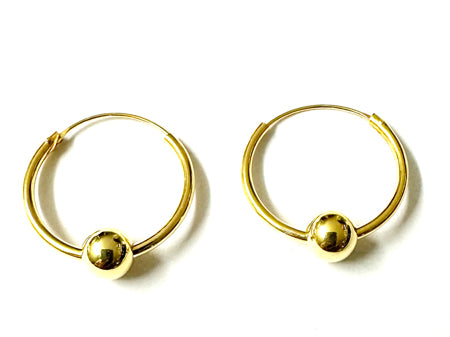 Yellow Plated Silver Hoop Earring With Moveable Ball 1.5×20 mm with 6mm Ball